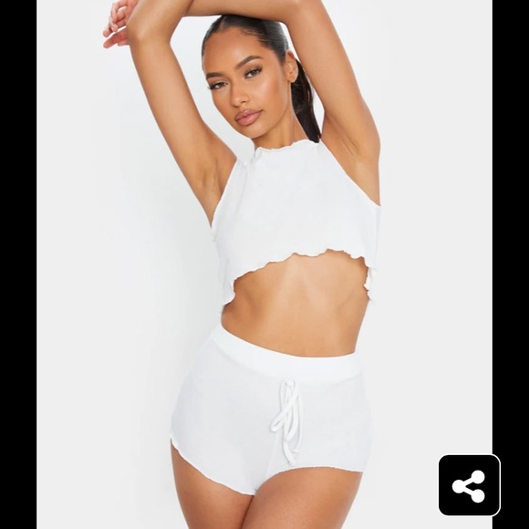 White Ribbed Frill Edge Short PJ Set ☁️ - Picture 3 of 7
